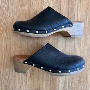 Black Leather Studded Clog Mules - Women's Slip-On